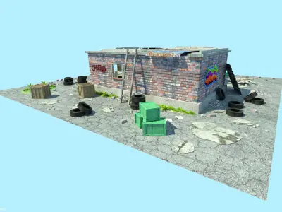 old garage low poly scene Low-poly 3D model