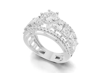 Pointer Diamond Engagement Ring With Emerald Diamond Band Style  3D print model