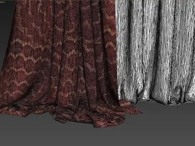 Curtains curtain with gold ribbons 3D model