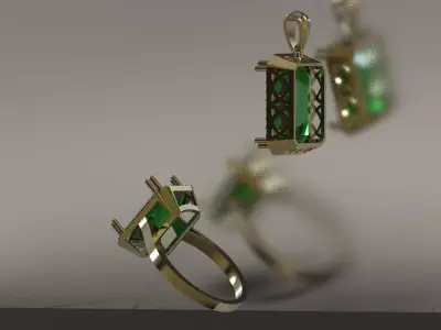 Rectangular Emerald and Diamond Half Set js0028 3D print model