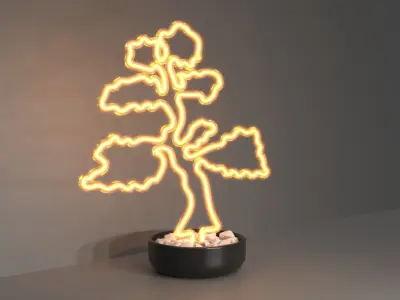 Bonsai 2 - Neon Sign in a Pot 3D model