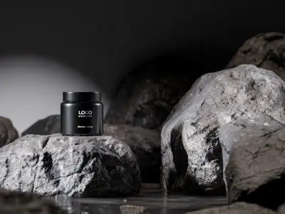 Black Cosmetic Jar on Rock Podium Low-poly 3D model