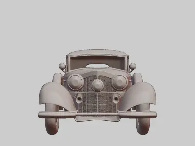 1930-50s Antique game-ready rigged drivable car with interiors Low-poly 3D model