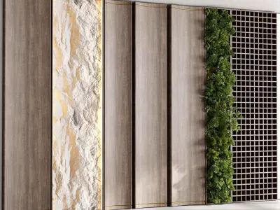 Decorative wood panels Vertical Wall Garden With Wooden frame 01 3D model