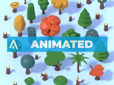 Animated Timber Pack 15 Stylized Low-Poly Trees Low-poly 3D model