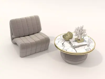 Modern Coffee Table and Armchair Set 60 3D model