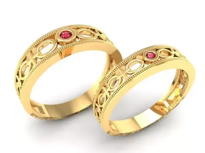 Luxury Vintage Pattern Wedding Bands for Couples 350 3D print model