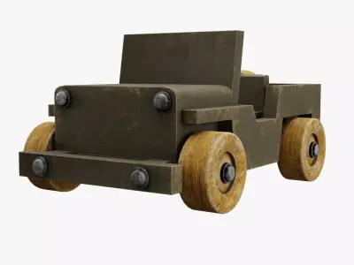 Old wooden painted toy jeep 3D model