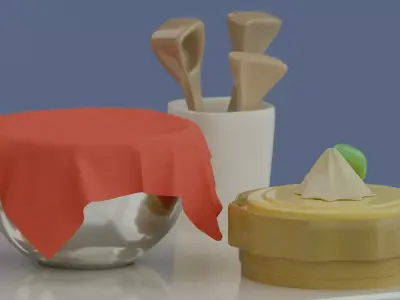 Kitchen Cabinet and Accessories Props Set Low-poly 3D model