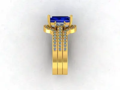 Engagement Ring and Matching Band  Bridal Jewellery 3d Model 3D print model