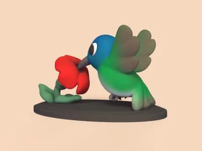 Hummingbird and Flower 3D print model