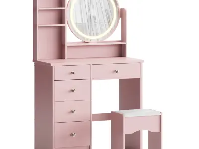 Ensemble coiffeuse avec tabouret et miroir Willodine 3D model