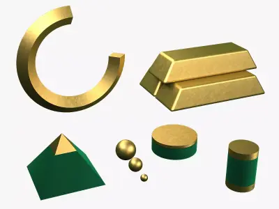 Gold Set three silver bars stacked 3D model
