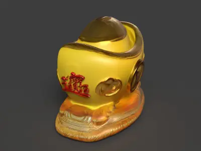 Chinese gold ingot piggy bank  Low-poly 3D model