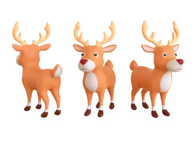 Cartoon Reindeer 3 Cute  Low-poly 3D model