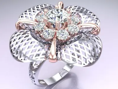  Mesh flower ring - Italian rings - Womens Rings - N6811 3D print model