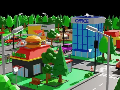 Low Poly City Map Low-poly 3D model