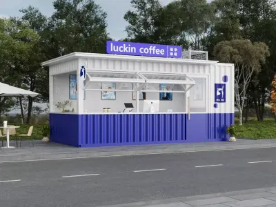 Modern Coffee Container Booth 3D Model - Street Cafe Design 3D model