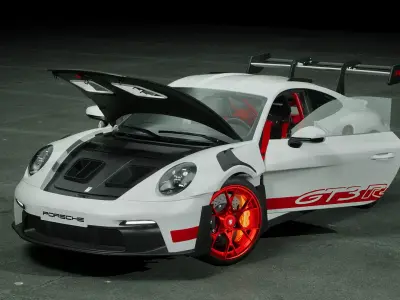 Porsche 911 992 GT3 RS White Red Low-poly 3D model