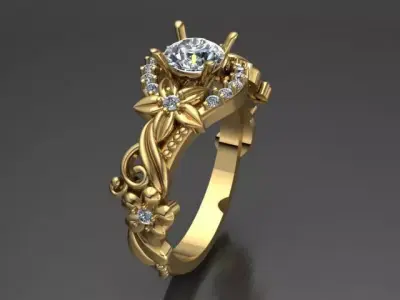 gold ring jewelry flower and leaf 3D print model
