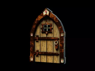 Stylized Dungeon Door and Treasure Chest pack Low-poly 3D model