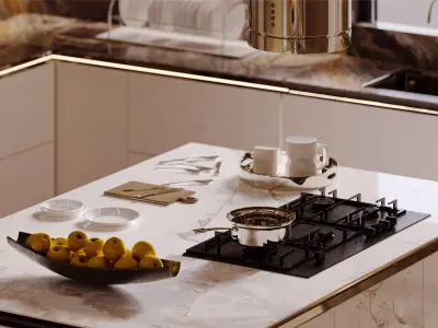 Luxury Villa Kitchen  Modern Interior  3D Model FBX MAX OBJ 3D model