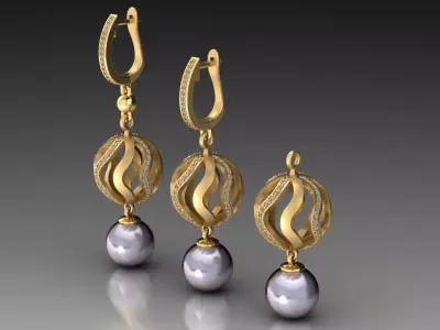 Earrings with pearls 3D print model