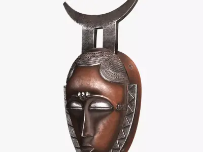 African Baule Moon Mask Low-poly 3D model