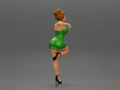 Sexy girl in mini dress and heels Leaning Against wall 3D print model