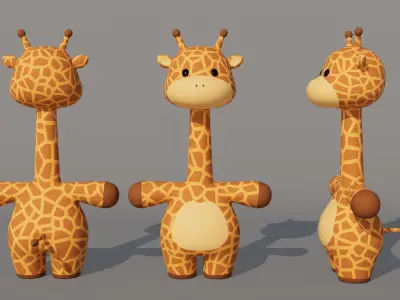 Rigged Cartoon Giraffe Low-poly 3D model