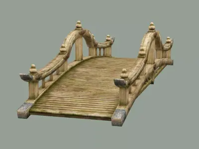 Wooden Medieval Bamboo Bridge 03 Low Poly 3D Model Low-poly 3D model