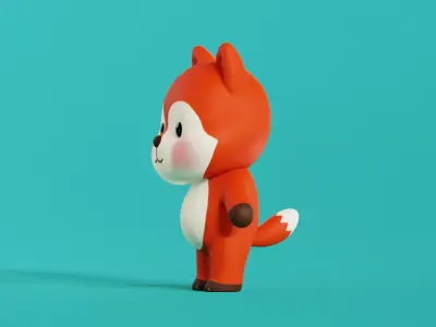 Fox Cartoon Character Chibi Kawaii Low-poly 3D model