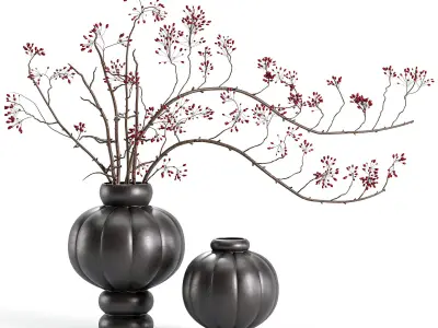 Red Berry Branches in LOUISE ROE Balloon Vases 3D model