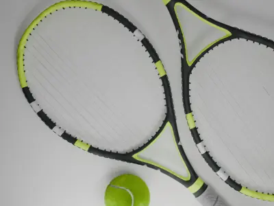 Tennis bat and ball Low-poly 3D model