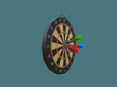 Dartboard dart board with three darts Low-poly 3D model