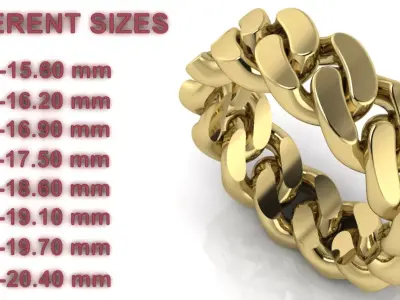 Cuban Link Chain Ring 7 mm Wide  - DIFERENT SIZES 3D print model