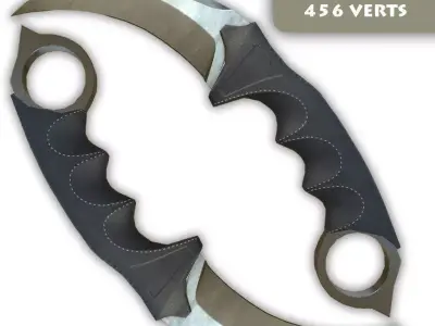 Karambit knife on grassy field Low-poly 3D model
