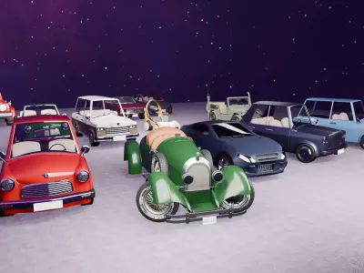 Stylized Car Pack 12 Game Ready Vehicles Classic Sports Cartoon Low-poly 3D model