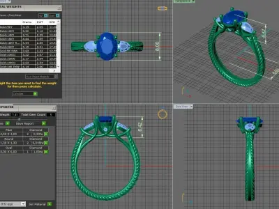 gold engagement ring oval shape central stone 8x6mm 3D print model