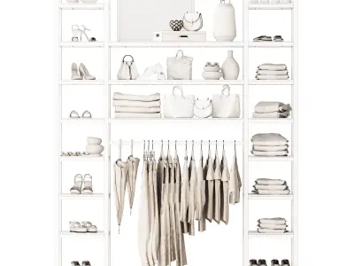 Wardrobe with clothes 2 beige rack for a clothing store 3D model