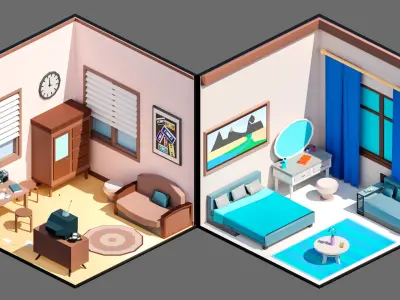 Cartoon interior 3 Low-poly 3D model