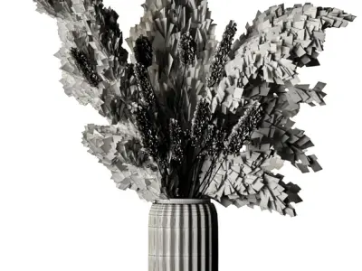 Dry Plants Bouquet Pampas Indoor concrete vase 3D model