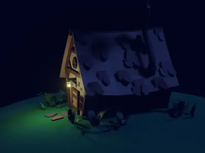Exterior Building Low-poly 3D model Cartoon house Free low-poly 3D model