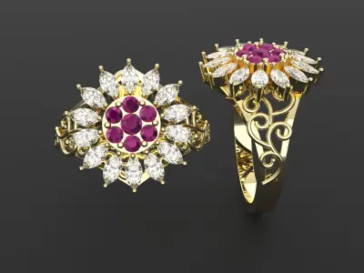 Marquise Ring with Diamond Stones 3D print model