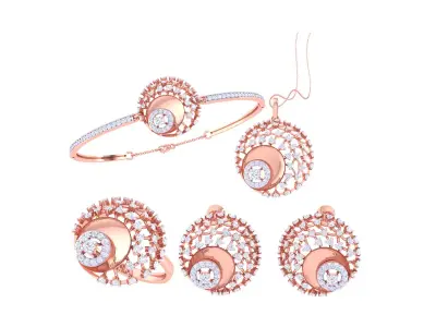 Ring Bangle Earring Pendant Set 3dm STL OBJ FBX Renders Details 3D print model