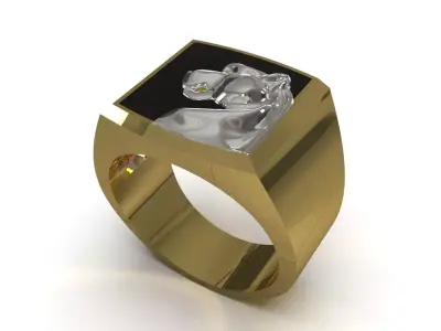 Square Signet Ring with Raised Puma Panther Motif mr0307 3D print model