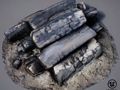 Burnt Firewood - Game Ready Low-poly 3D model