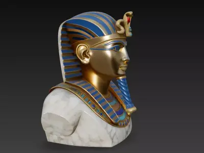Majestic Pharaoh Bust - Gold - Lapis Egyptian Royal Sculpture 3D print model