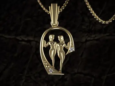 Gemini Harmony Golden Zodiac Twins Pendant 3D print model