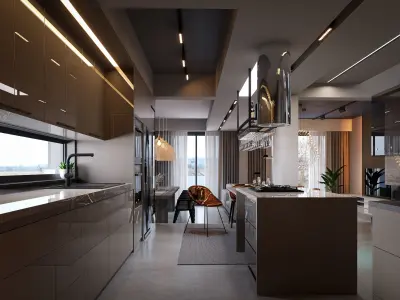 Villa kitchen and living room 3D model